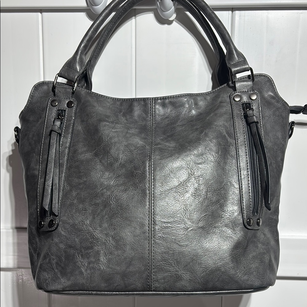 Foxlover grey vegan leather shoulder hobo bag